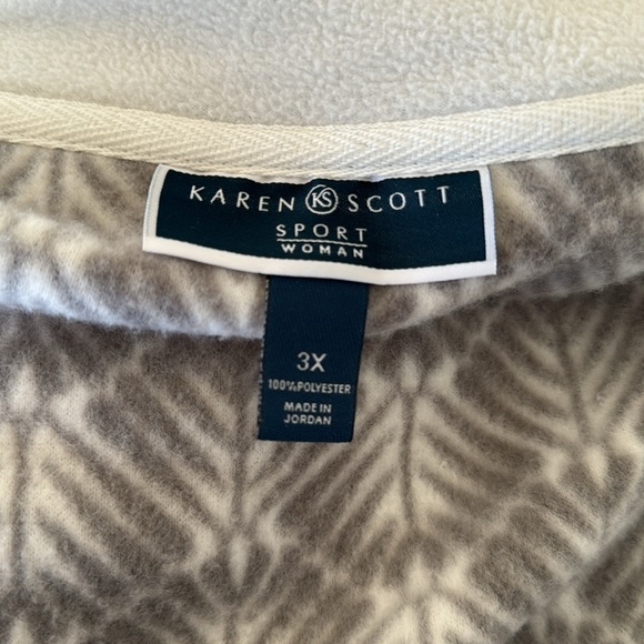 Karen Scott Sport plus gray white fleece scallop print full zip jacket size 3X - Picture 8 of 8